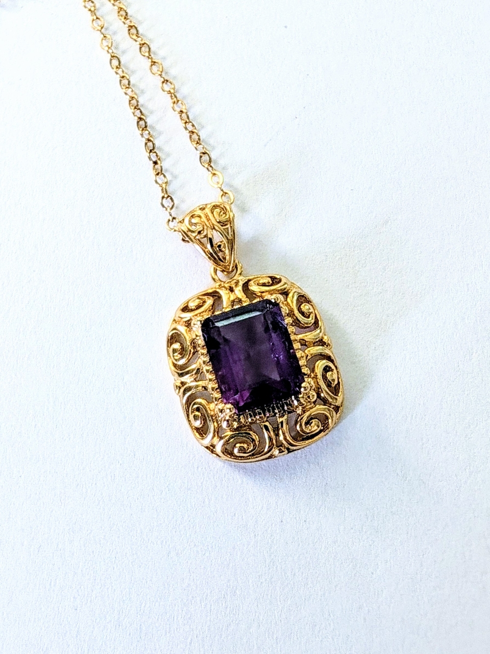 18k Gold Over Sterling Silver 2.44 CTW Amethyst Filigree Pendant Necklace JTV